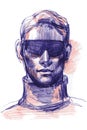 Colored ballpoint pens to a portrait of a man in sunglasses