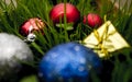 Colored Balls for Christmas with leafs Royalty Free Stock Photo