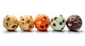 Colored balls of ice cream with nuts and chocolate chips in row Royalty Free Stock Photo