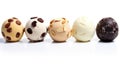 Colored balls of ice cream with nuts and chocolate chips in row Royalty Free Stock Photo