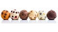 Colored balls of ice cream with nuts and chocolate chips in row Royalty Free Stock Photo