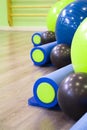 Colored balls and rollers for pilates classes Royalty Free Stock Photo