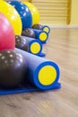 Colored balls and rollers for pilates classes Royalty Free Stock Photo