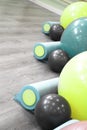 Colored balls and rollers for pilates classes Royalty Free Stock Photo
