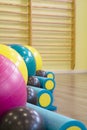Colored balls and rollers for pilates classes Royalty Free Stock Photo