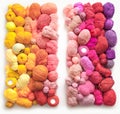 Colored balls and skiens of yarn for knitting. Top view. Rainbow colors. Color vertical gradient. Royalty Free Stock Photo