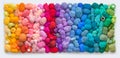 Colored balls and skiens of yarn for knitting. Top view. Rainbow colors. Color vertical gradient. Royalty Free Stock Photo