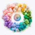 Color wheel of yarn. Rainbow and spectrum. White background. Threads of different colors Royalty Free Stock Photo