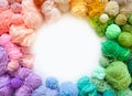 Color wheel of yarn. Rainbow and spectrum. White background. Threads of different colors Royalty Free Stock Photo