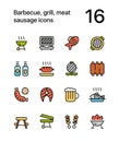 Colored Barbecue, grill, meat, sausage icons for web and mobile design pack 2 Royalty Free Stock Photo