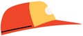 Unisex headwear, peaked cap. Red-yellow hat with emblem, logo. Sports style element, headdress Royalty Free Stock Photo