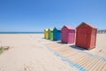 Colored bathing cabins at Beach in Grao of Castellon Royalty Free Stock Photo