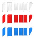 Colored beach flag set, white, red, blue