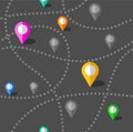 Map, routes, beacons, seamless pattern, color, gray, vector