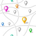 Map, routes, beacons, seamless pattern, color, white, vector