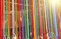 Colored beads rosary are sold in the market of bazaars in India