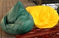 Colored bean bags in a public space