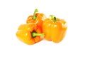 Colored bell peppers on white background