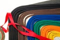 Colored belts in martial arts, and a part of judo uniform Royalty Free Stock Photo