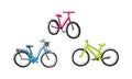 Colored bicycles one line art. Continuous line drawing of sport, transportation, color, city bike, fun, roller, hobby