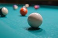 Colored billiard balls on a pool table Royalty Free Stock Photo