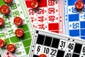 Colored bingo cards with number balls Royalty Free Stock Photo