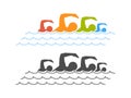 Colored and black flat swimming logo and icon