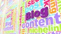 Colored blog keywords wordcloud on wall blogging concept