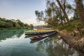 Colored Boat pier on a river Royalty Free Stock Photo