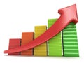 Colored books graph with red arrow Royalty Free Stock Photo