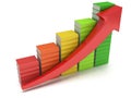 Colored books graph with red arrow Royalty Free Stock Photo