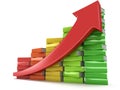 Colored books graph with red arrow Royalty Free Stock Photo
