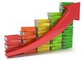 Colored books graph with red arrow Royalty Free Stock Photo