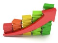 Colored books graph with red arrow Royalty Free Stock Photo