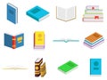 Colored books icons set in flat design style. Books in a stack, open, in a group, closed. Reading, learn and receive Royalty Free Stock Photo