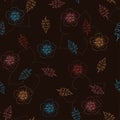 Beautiful seamless pattern with flowers and leaves on a dark background Royalty Free Stock Photo
