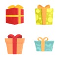 Colored box icons set cartoon vector. Various gift box with ribbon Royalty Free Stock Photo