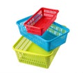 Colored boxes of different sizes, baskets for storage, three con Royalty Free Stock Photo