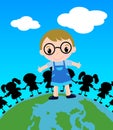 Colored a boy on top of the world Royalty Free Stock Photo