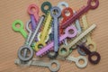 Colored brackets, close up dentist instruments