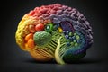 Colored brain with foods, vitamins and proper nutrition. Generative ai Royalty Free Stock Photo