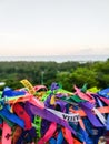 Colored Brazilian Ribbons with trees and sea in background
