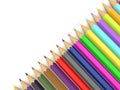 Colored bright pencils on a white background .
