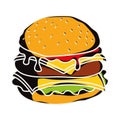 Colored burger retro sketch Vector