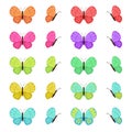 Colored butterflies isolated on white background. Flat vector butterfly set. Royalty Free Stock Photo