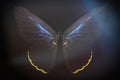 colored butterfly on a black background with a beautiful glow