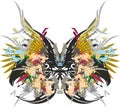 Colored butterfly wings with floral and feathers elements on white Royalty Free Stock Photo