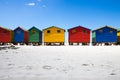 The colored cabins in Muizenberg beach near Cape Town, South africa, known for its wooden houses painted in vibrant colors