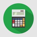 Colored calculator icon isolated on color background. Electronic calculator with shadow in flat style.