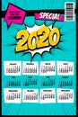 2020 colored calendar pop art vector style